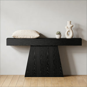 English Elm Practical Geometric Console Table with Matte Black Wood Grain Finish for Entryway or Sofa T3971P450227