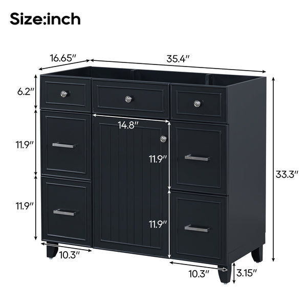 English Elm [Cabinet 36" Bathroom Vanity Black - Solid Wood & MDF, Soft-Close Door, 3 Drawers, Storage Appeal N729P171885B