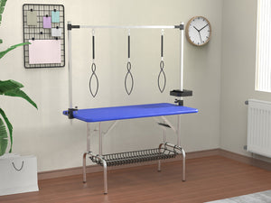 English Elm 47'' Stainless Steel Foldable Pet Grooming Station with Adjustable Arm Noose Mesh Tray Blue W3587P462638