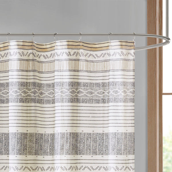 JLA Home INK+IVY - Cotton Multi-Stripe Shower Curtain with Handcrafted Tassel Pom-Pom Trim, 72"x72", OEKO-TEX Certified II70-1284
