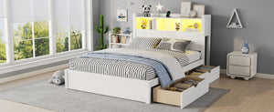 English Elm Twin Wood Storage Bed with Led Headboard Drawers and Pull Out Cabinet for Kids White W2593S00050