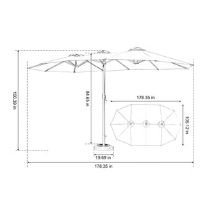 English Elm 14.8 ft Double‑Sided Extra‑Large Rectangular Patio Umbrella with Crank, 12 Steel Ribs, UV Shade Dark Blue W640P234526