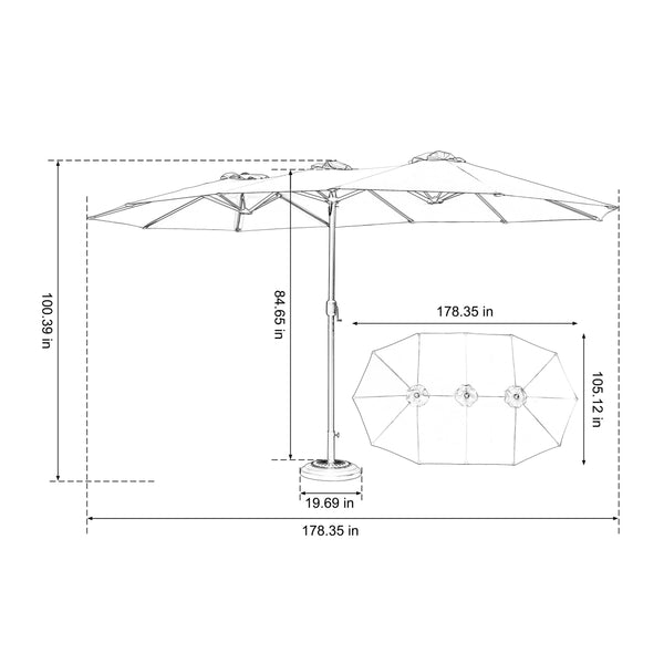 English Elm 14.8 ft Double‑Sided Extra‑Large Rectangular Patio Umbrella with Crank, 12 Steel Ribs, UV Shade Dark Blue W640P234526