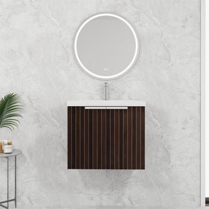 English Elm 24 Inch Silver-Brown Stripe Wall-Mounted Vanity with Resin Sink, Soft-Close Doors & Ample Storage W999P204936