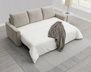 English Elm Leira Beige Linen Pull Out Sleeper Sectional Sofa with Full-Size Extendable Bed, Removable Cushions, Durable Wood Frame B2726P242404