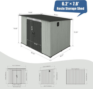 English Elm 6x8ft Outdoor Resin Storage Shed with Skylight Vented Gable Roof and Lockable Doors W1859S00173