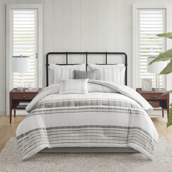 English Elm 6 Piece Cotton Jacquard Comforter Set - Oversized King Bedding With Decorative Pillows & Bedskirt B035128775