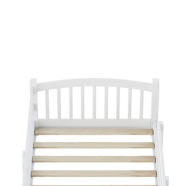 English Elm Twin Montessori Floor Bed Solid Pine Frame with Safety Guardrails for Kids Bedroom White N733P400298K