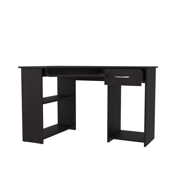 English Elm EKKO L-Shaped Corner Computer Desk with Drawer, Shelves & CPU Compartment, Scratch-Resistant Workstation Wenge 51.97 L x 29.13 W x 3.15 H B128P387080