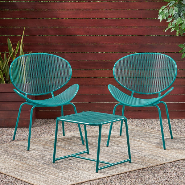 English Elm Christopher Knight Home® - ELBA Modern Mesh Shell Chat Set with Powder-Coated Iron Frame, Retro Minimal Outdoor Seating Teal N775P250740T