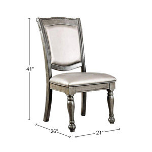 English Elm Set of 2 Gray Leatherette Upholstered Side Chairs with Silver Accents, Rope Trim & Turned Legs B016P222683