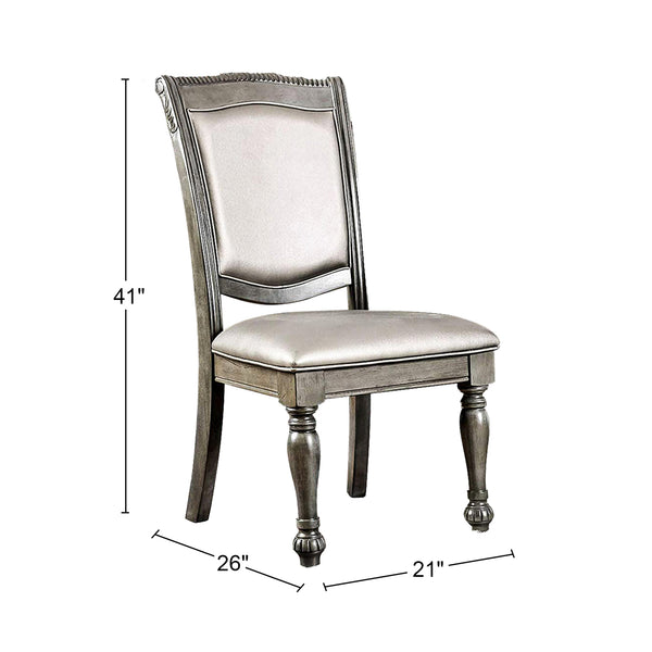 English Elm Set of 2 Gray Leatherette Upholstered Side Chairs with Silver Accents, Rope Trim & Turned Legs B016P222683