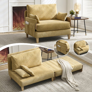 English Elm Foldable mid-century sleeper sofa bed recliner 3-in-1 convertible for small spaces with pillows and storage Mustard yellow W395P290559