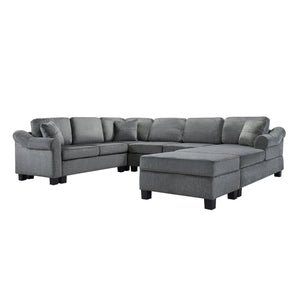 English Elm Sectional Plush chenille U-shaped sofa with pleated arms, pocket-spring seats & hidden ottoman storage Dark Gray N719S000810R