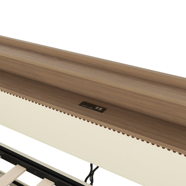 English Elm Twin Size Daybed With Trundle, Led Lighting & Charging Station For Stylish Sleepovers In White W1580S00024-GIGA