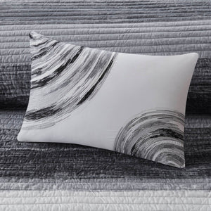 English Elm 6-piece Twin Watercolor Stripe Cotton Quilt Set with Anti-microbial Bedding Bundle Black Multi B035P408259