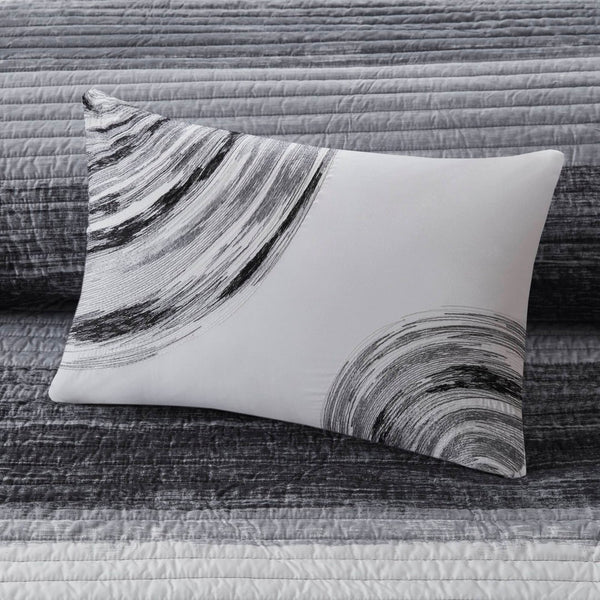 English Elm 8-piece Full Quilt Set Cotton Blend Watercolor Stripe Bedding with Antimicrobial Sheets Black Multi B035P408260