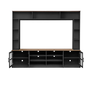 English Elm U-Can 95.5" W Wall Unit Entertainment Center with Bookshelves, Modern Farmhouse TV Console Organizer Black SJ000127AAB
