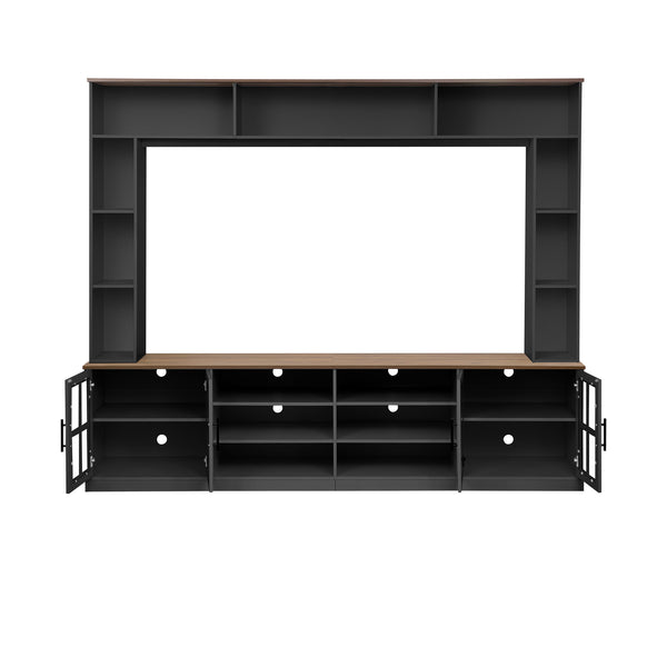 English Elm U-Can 95.5" W Wall Unit Entertainment Center with Bookshelves, Modern Farmhouse TV Console Organizer Black SJ000127AAB