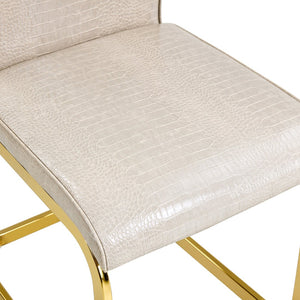 English Elm Set of 2 Glam Faux Alligator Pvc Dining Chairs with Crystal Buckle Bow Legs Beige W3875P371042