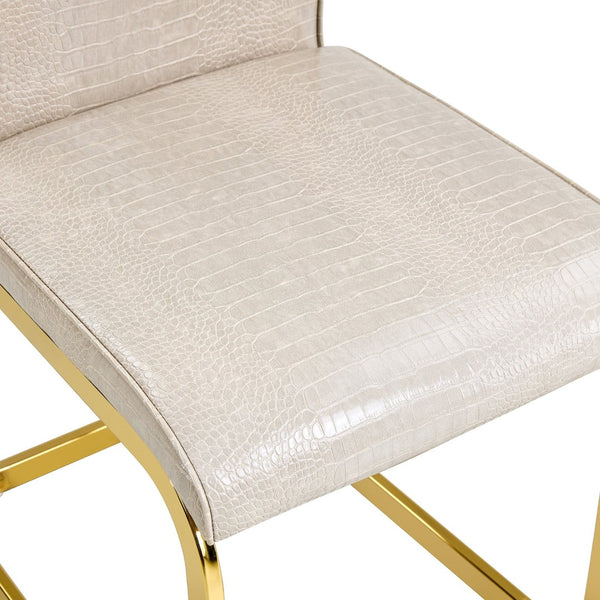 English Elm Set of 2 Glam Faux Alligator Pvc Dining Chairs with Crystal Buckle Bow Legs Beige W3875P371042