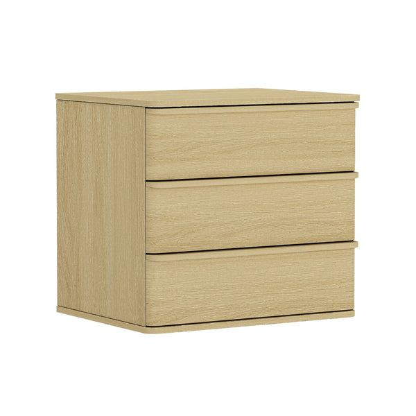 English Elm Molly 26" Nightstand Natural Oak with 3 Drawers, Rounded Corners, Pedestal Base, Modern Storage B365P398193