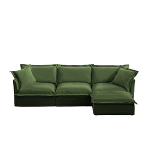 English Elm L-Shaped Slipcovered Sectional Sofa - Luxurious Chenille Couch With Convertible Ottoman & Pillows W3041S00052