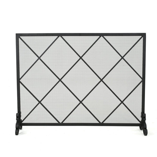 English Elm Christopher Knight Home® - FIRE Iron Single-Panel Fireplace Screen with Diamond Mesh Design, Ember Protection, Multiple Finishes 61126.00BLK