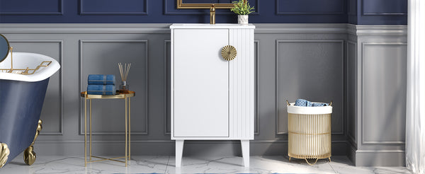 English Elm 20-inch French Style Bathroom Vanity with Integrated Ceramic Sink, Carved Accents & Soft-Close Door White N710P330971K