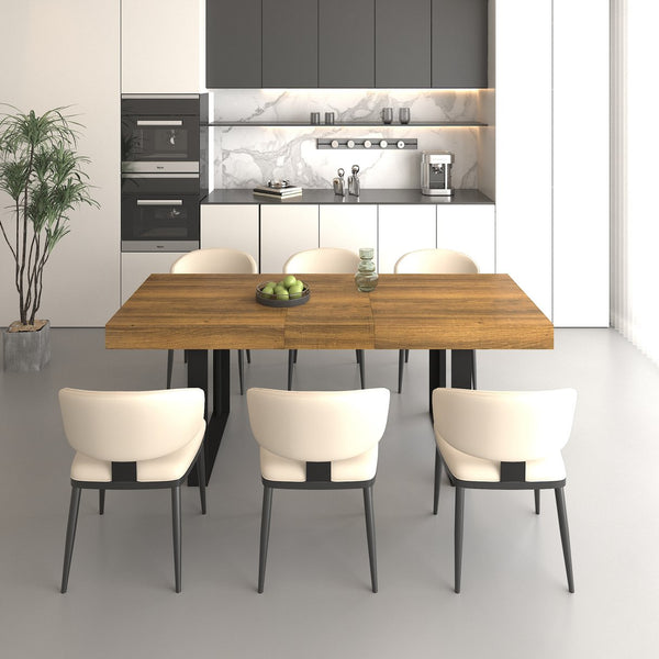 English Elm Rectangle Extendable Dining Table for 6-10 Guests, Aged Wood Look with Thick 12cm Top & Sturdy Feet Black Brown W1347S00011