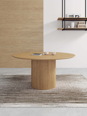 English Elm Hathaway 59" Round Dining Table – Natural Solid Ash Wood, Ribbed Base, Seats 6, Modern & Durable Design B365S00097