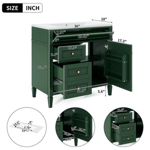 English Elm 36'' Modern Bathroom Vanity With Top Sink, 3 Drawers, Roman Legs & Adjustable Shelving For Storage SW000119AAF-2