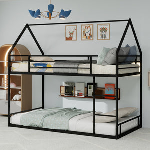 English Elm Metal Twin over Twin Bunk Bed Sturdy Heavy-Duty Frame with Silent Slats, 13" Guardrail & Ladder Black W1935P330797