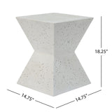 Christopher Knight Home® - Noble House - - 14.75" White Terrazzo Finish Prismatic Symmetry Concrete Outdoor Side Table With Prismatic Design – Weather-Resistant Accent For Patio, Garden, Or Balcony