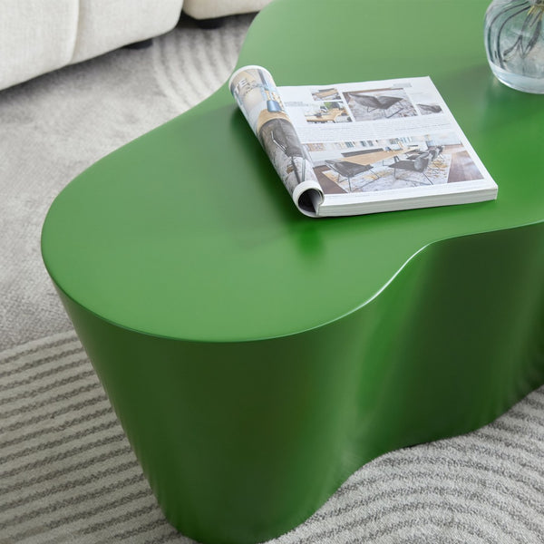 English Elm 50 Inch Sculptural Fiberglass Coffee Table Ready to Use Focal Point for Modern Living Rooms Green W876P452391