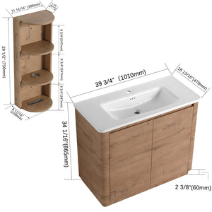 English Elm 40'' Freestanding Bathroom Vanity With Glossy Ceramic Sink, Soft-Close Doors & Ample Storage Rack W999S00405