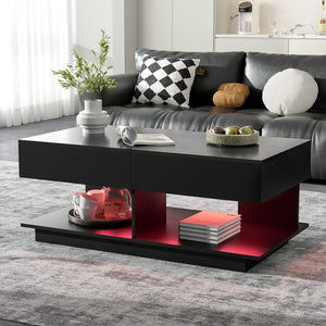 English Elm U-Can Extendable Coffee Table with Bluetooth 16-Color LED, Smooth Glide Top and Hidden Storage Space Black N724P290061B