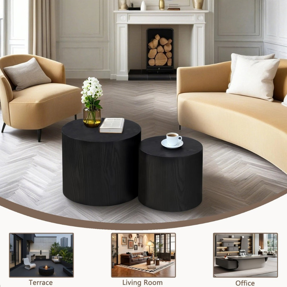 English Elm Nesting Round Coffee Tables Set of 2 Mdf Modern Matte Black for Small Living Spaces W3204P390985