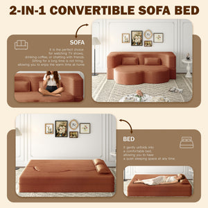 English Elm Modern Full Size Folding Sofa Bed Plush Corduroy Convertible Sleeper with 2 Pillows Foam-Filled 15" Mattress Orange W1885P369589