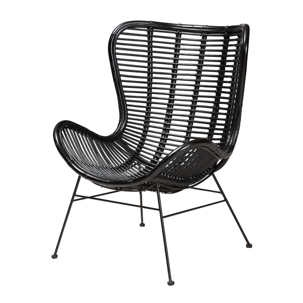 English Elm Modern Handcrafted Rattan Accent Chair with Black Metal Frame for Boho Living Spaces B2750P470080