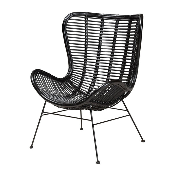 English Elm Modern Handcrafted Rattan Accent Chair with Black Metal Frame for Boho Living Spaces B2750P470080