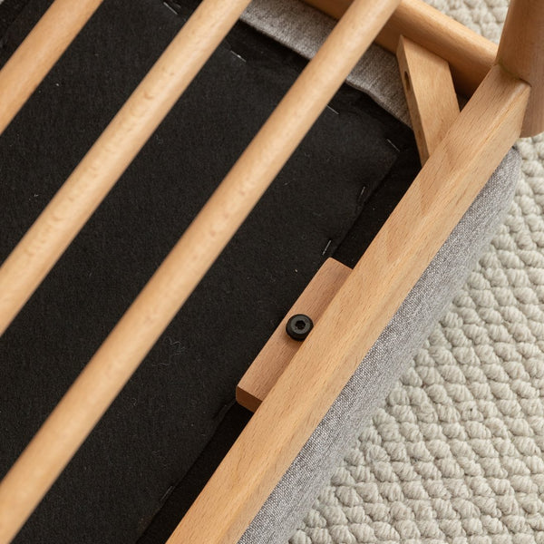 English Elm (Beige) Natural Solid Wood Shoe Bench with Storage, Mid-Century Modern 2:1 Padded Cushion, Durable Beech Wood Craftsmanship for Entryway Decor W1283P298090