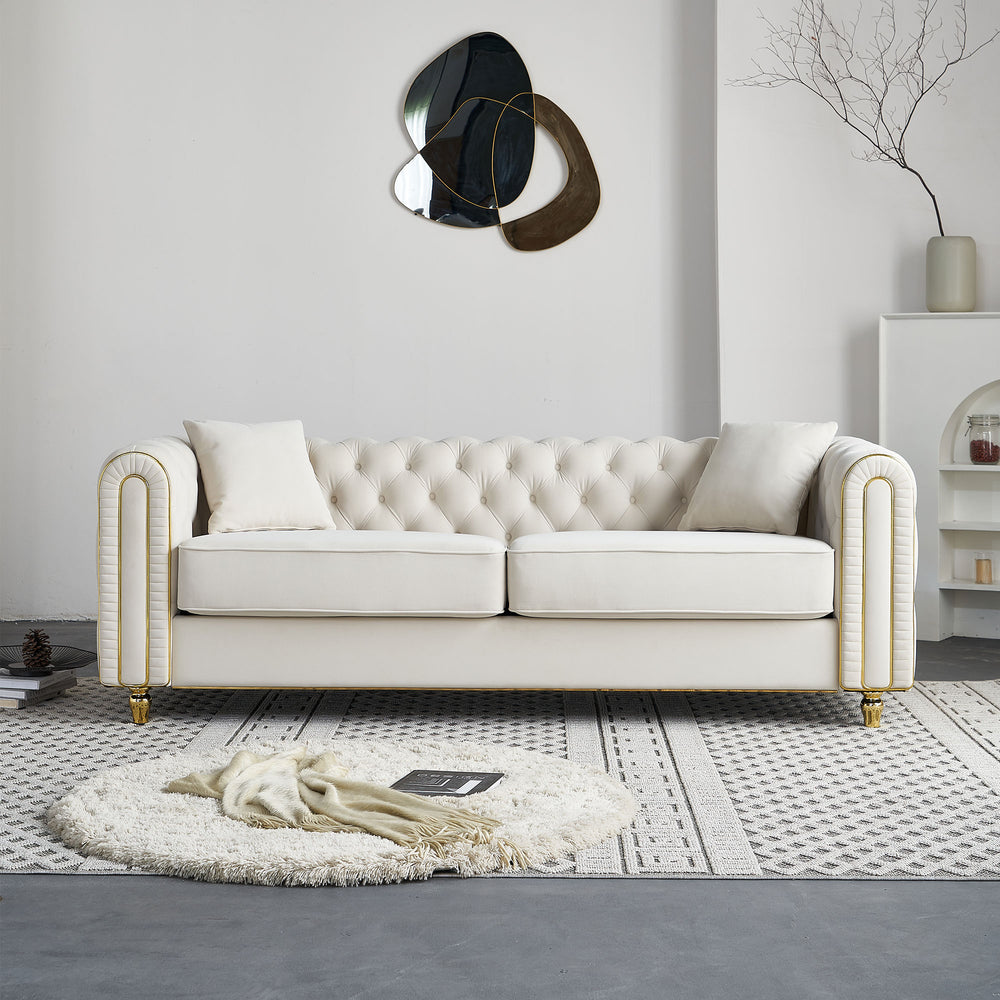 English Elm 86'' Luxury Modern Tufted Sofa with Gold Trim, Velvet Upholstery, Pocket Spring Comfort & 750lb Support Beige W579P303655