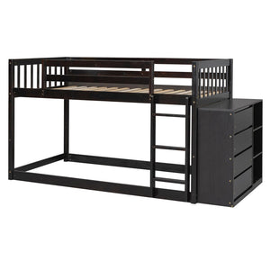 English Elm Twin Over Bunk Bed with Four Storage Drawers Open Shelving Kids Bedroom Espresso LT000167AAP-1
