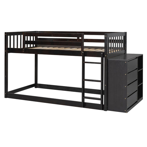 English Elm Twin Over Bunk Bed with Four Storage Drawers Open Shelving Kids Bedroom Espresso LT000167AAP-1