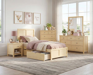 English Elm Contemporary Natural Pine Twin Bed Tall Headboard Slat Support Farmhouse Bedroom Frame B011S02460