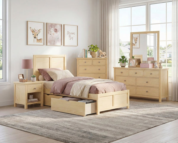 English Elm Contemporary Natural Pine Twin Bed Tall Headboard Slat Support Farmhouse Bedroom Frame B011S02460