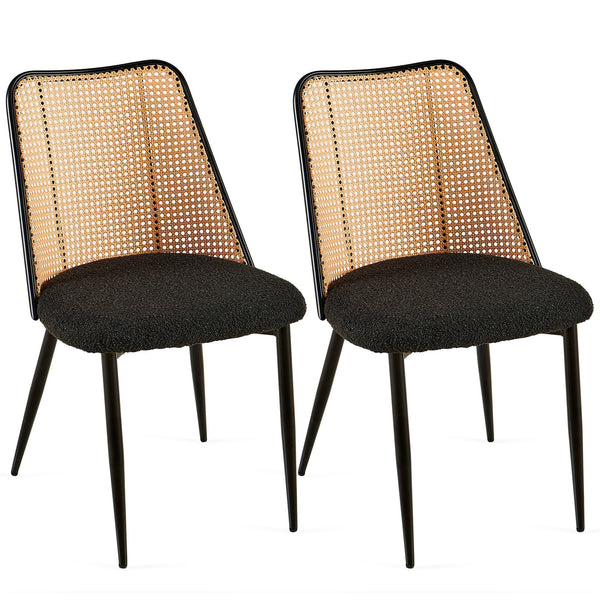 English Elm Black Rattan Dining Chairs Set Of 2 - Stylish Boucle Design With Natural Cane Back For Modern Spaces W1164P218679