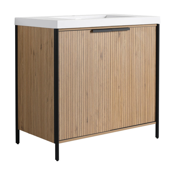 English Elm 36" Freestanding Bathroom Vanity with Resin Sink, Soft-Close Doors, Adjustable Shelf & Metal Handles Light Coffee W999S00296