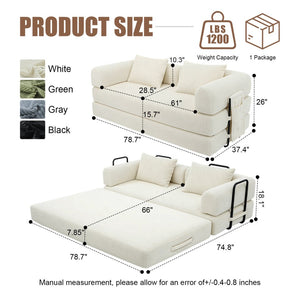 English Elm 78 Inch Corduroy Convertible Sofa Sleeper Futon with Foldable Armrests for Studio Rooms Beige W5385P455031